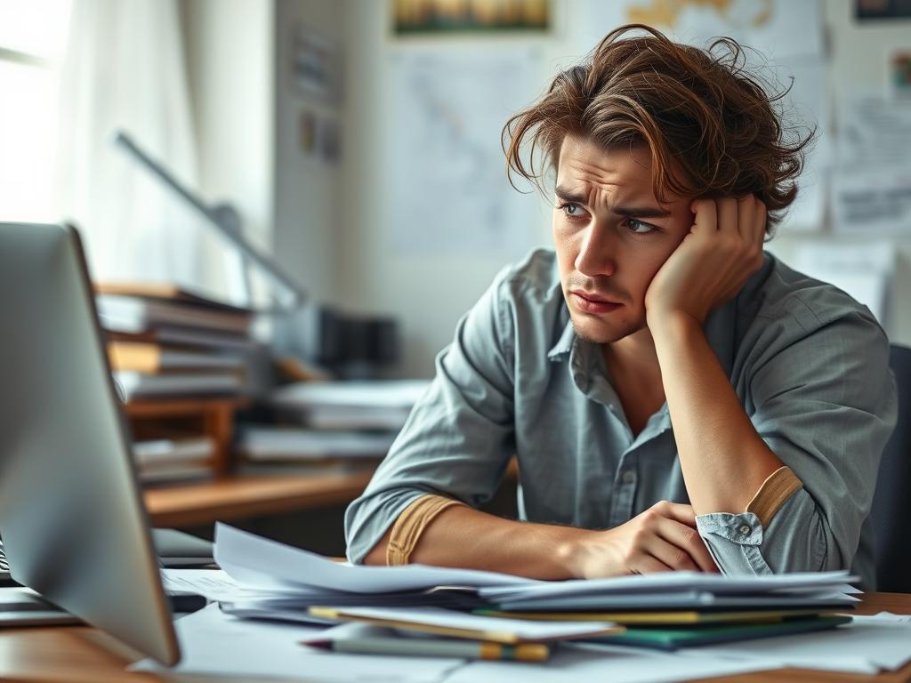 Persoon die emotionele uitputting en concentratieproblemen ervaart Persoon die emotionele uitputting en concentratieproblemen ervaart