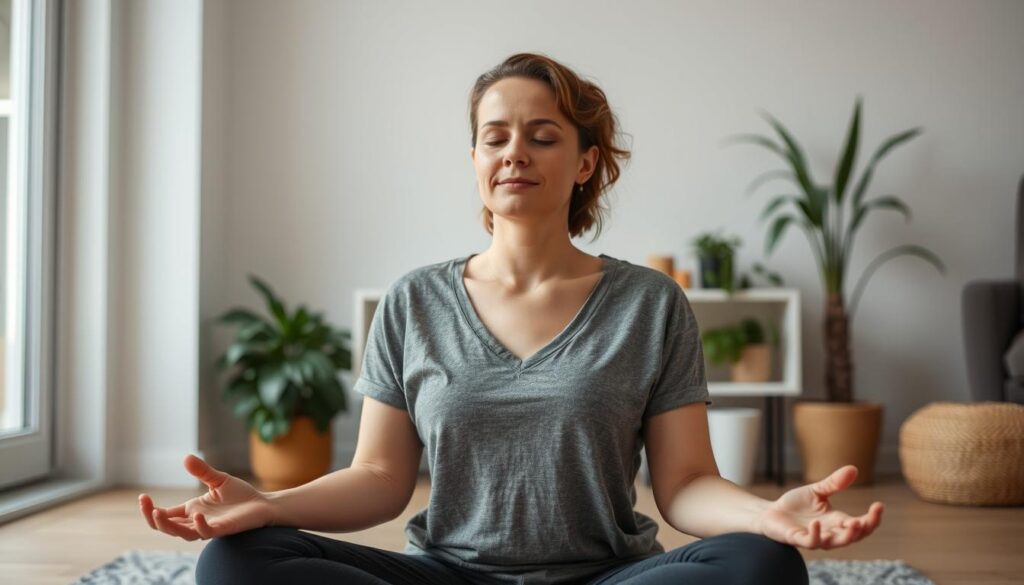 Persoon die mindfulness beoefent tijdens burn-out herstel Persoon die mindfulness beoefent tijdens burn-out herstel