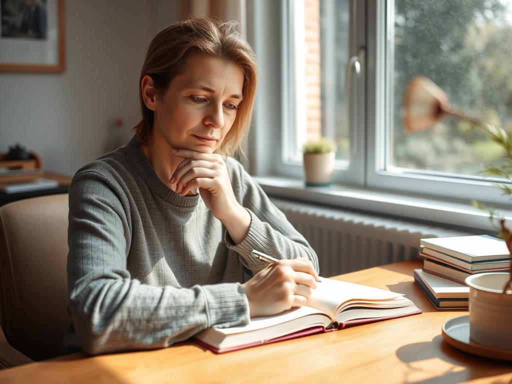 Persoon die reflecteert tijdens burn-out herstel proces Persoon die reflecteert tijdens burn-out herstel proces